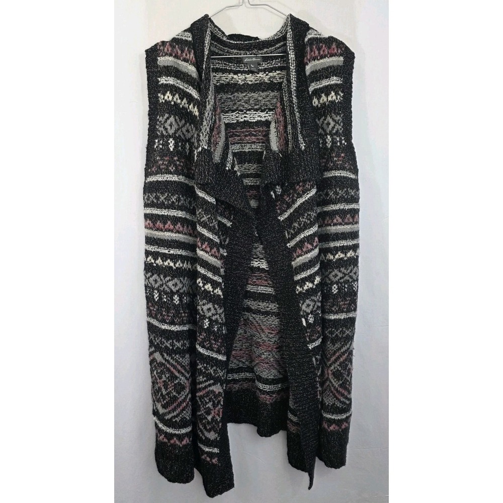 Eddie Bauer Vest Open Sweater Cardigan Sx L Aztec Southwestern Sleeveless Cozy - Picture 1 of 10